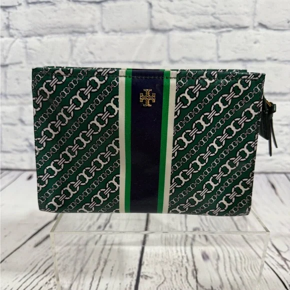 Tory Burch Gemini Link Green Zip Top Cosmetic Clutch - Picture 1 of 5